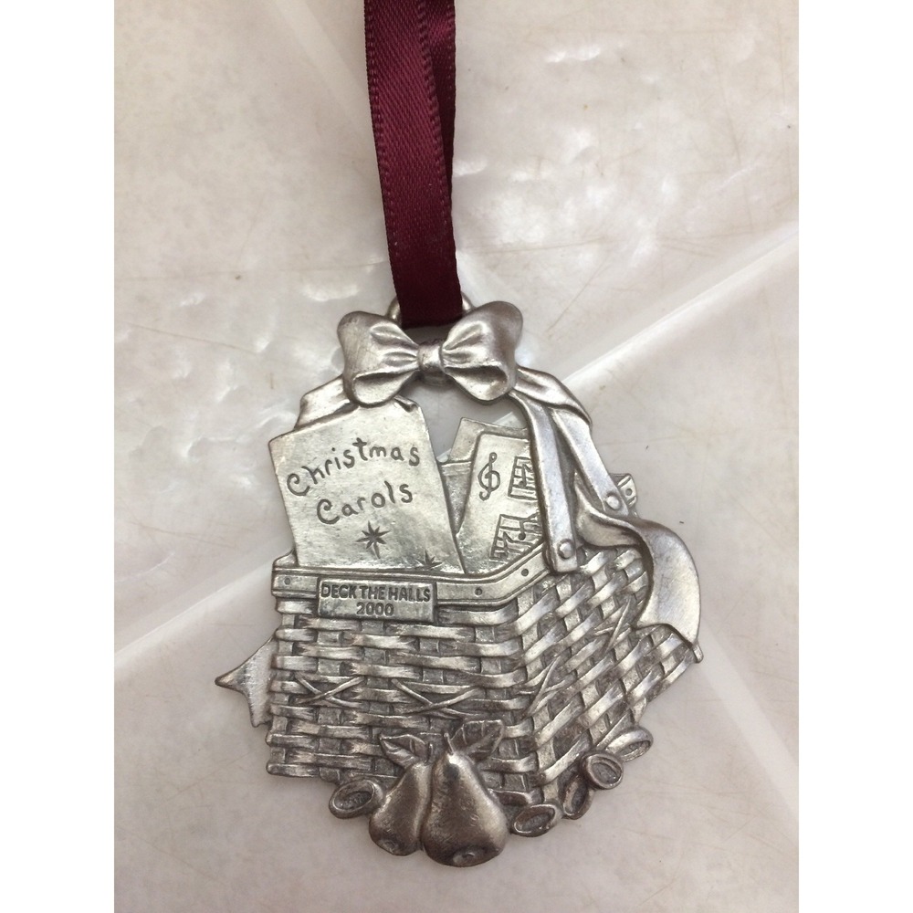Vintage LONGABERGER PEWTER Basket CHRISTMAS ORNAMENT Deck the‎ Halls 2000